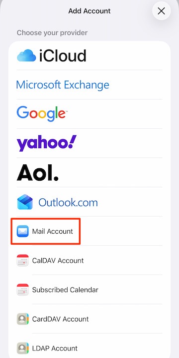 Select Mail Account