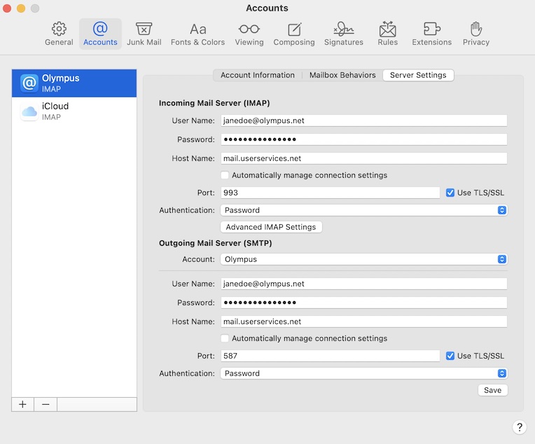 IMAP-Server Settings