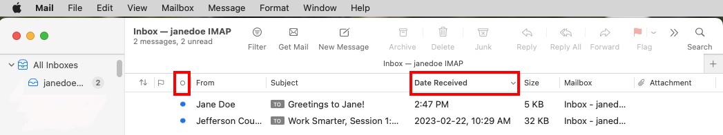 Email Viewer - Date Received